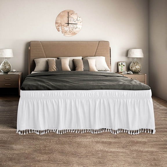 Viflosae Bed Skirts Wrap Around Bed Skirt Bed Skirt Elastic Wraparound Solid Color Stretchy Bedding Dust Ruffle Bed Apron Frame Cover Easy Fit All Bed Sizes