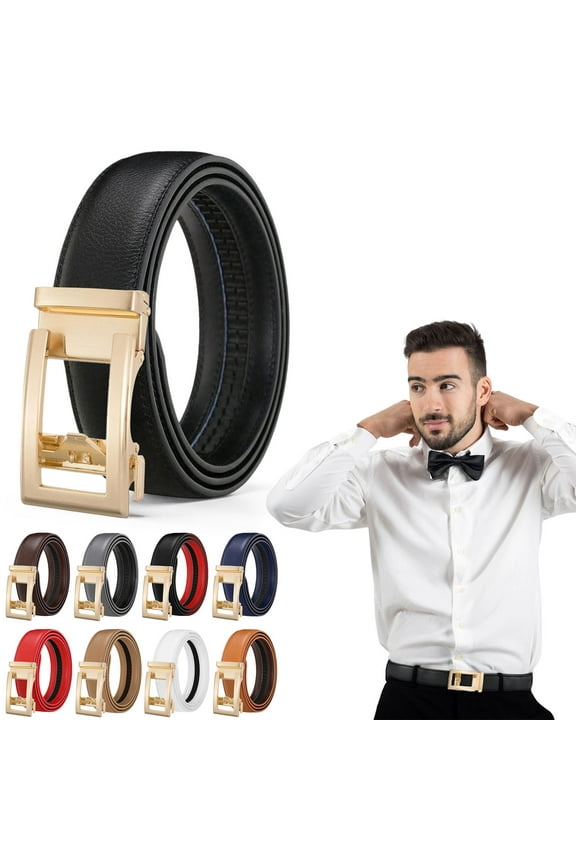 Belts for Men Leather Belt Women's Belt Automatic Leather Belt Men's Western Belt Easy-Click Women's Belt Decorative Waist Belt with-Coloured Buckle No Holes for Business