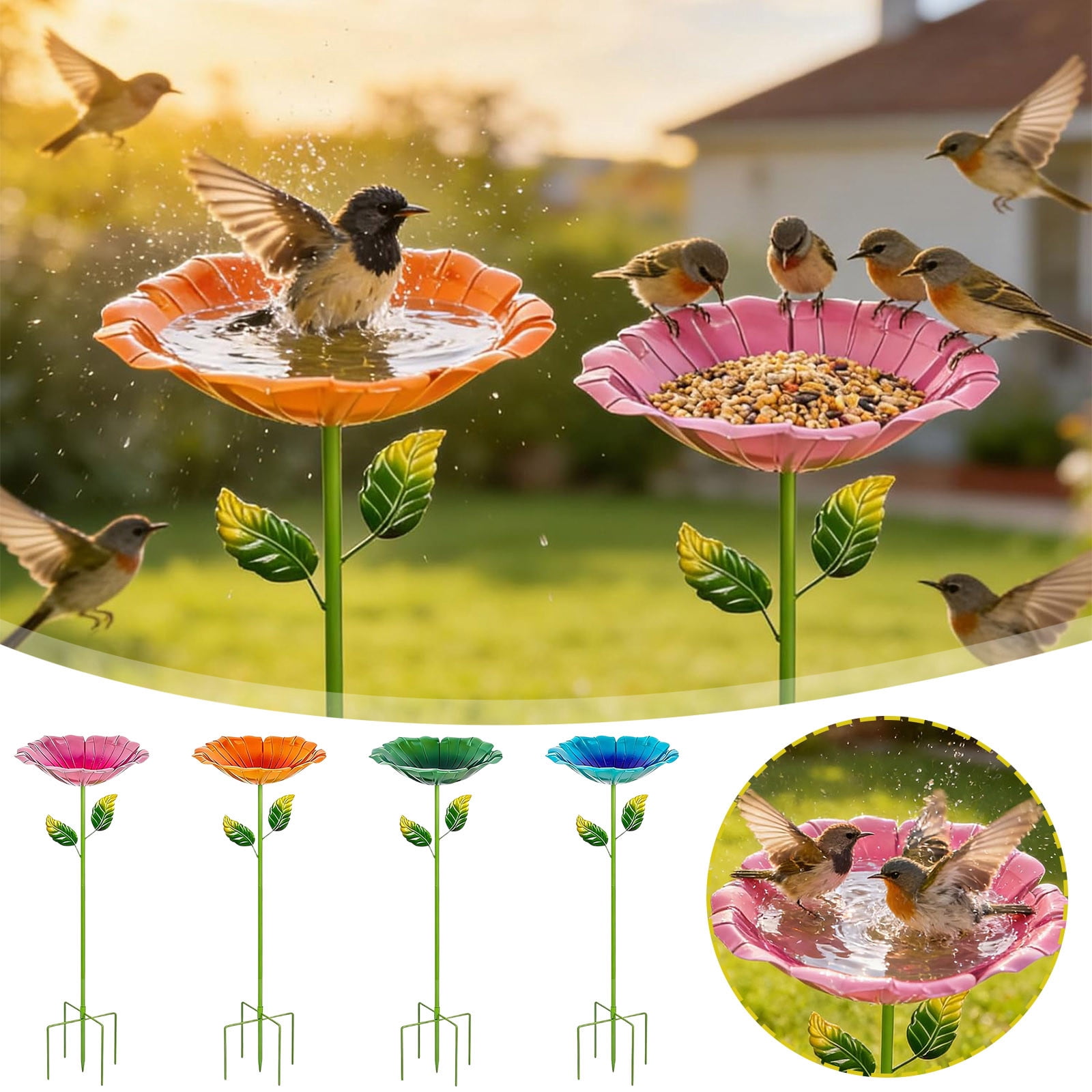 Viflosae Bird Feeders Hummingbird Feeders for Outdoors Standing Bird Bath Metal Bird Bath Garden with Stake Water Drinker for Birds Removable Bird Bath Vintage Garden Decoration for Wilds Birds