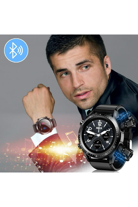 Bluetooth Smart Watch With Earbuds,Round Fitness Watch With Pedometer,Calories,Sleep Monitor,Stress Monitor For IOS And Android Smart Watch for Womens Gifts