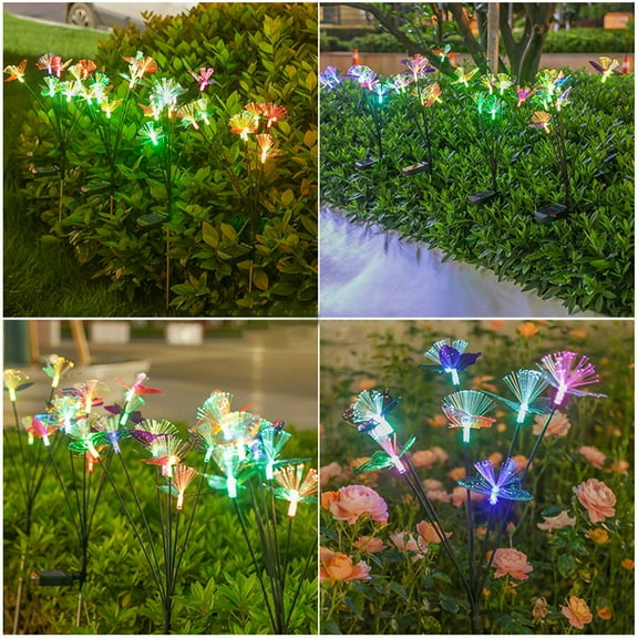 Viflosae Butterfly Solar Lights Outdoor Night Light Multi-Color 7 Led Fiber Optic Butterfly Outdoor Lights, Waterproof Solar-Powered Fairy Lights, Lighting Decorations for Garden