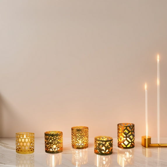 Viflosae Candle Stick Holder Valentines Gold Geometric Openwork Iron Candlestick Originality Scented Candlestick Home Decor Ornament for Girlfriend / Boyfriend / Wife / Husband