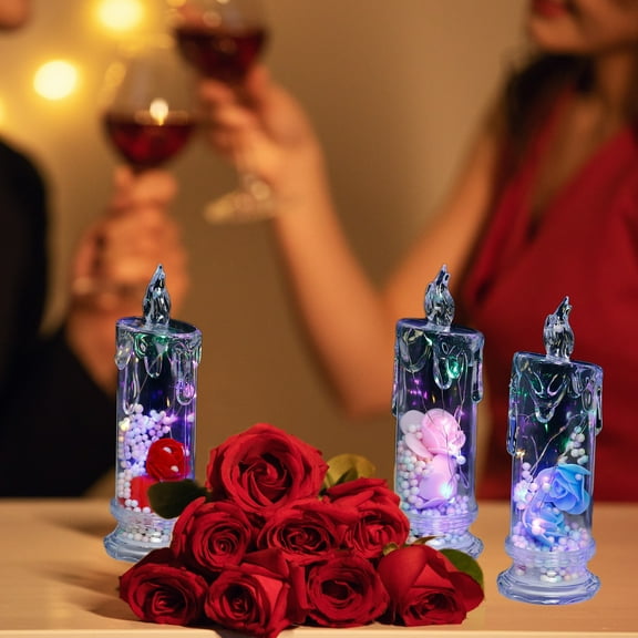 Viflosae Candles Battery Operated Flickering Flameless Candles Valentines Decorations Candle Lamp Creatives Nightlight Bedroom Bedside Lamp Ambiance Lamp Creatives Gift Table Decoration