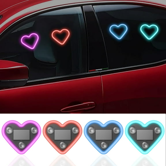 Viflosae Car Accessories Heart Shaped Solar Window Lights 2 Pack Peach LED Neon Glow Weatherproof Rechargeable Accent Lamps for Car Interior Dashboard Rear Window Romantic Nightlight