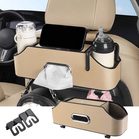 Viflosae Car Back Seat Organizer with 2 Cup Holders Tissue Box Storage Pockets and Hooks Backseat Hanging Caddy for Kids Travel Snacks Toys Tablets Use