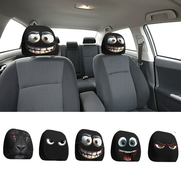Viflosae Car Headrest Cover Funny Print Stretchy Pillowcase Decorative Headpiece Cute Auto Interior Protector for SUV Truck Seat Cushion Personality Car Decoration