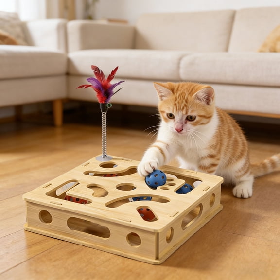 Viflosae Cats Toys for Indoor Cats Pet Box Interactive Digging Construction Scene With Indoor Pet Puzzle Game For Mental Stimulation And Exercise Includes Random Color Balls