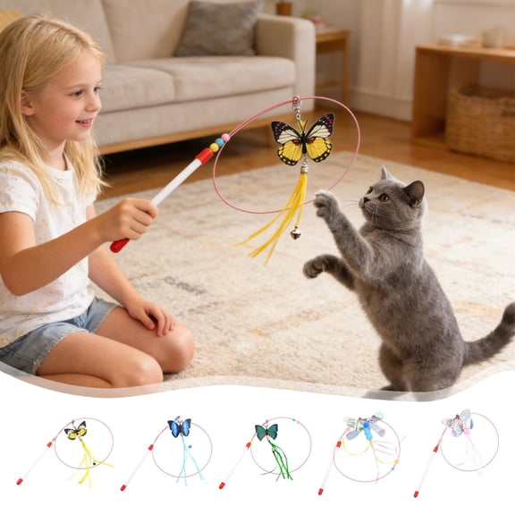 Viflosae Cats Wand Cat Gift Retractable Cats Wand Toy with Butterflys Dragonflys Interactive Plume Wand for Indoor Cats Lasting Cats Fishing Pole for Play Exercise Bonding Toy