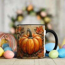 Viflosae Ceramic Mugs Rustics Pumpkin with Autumns Leaves Designs Coffee Mug Fall Harvests Mug for Thanksgiving Party and Everyday Drinkware Leaves Acorns and Farmhouses Style