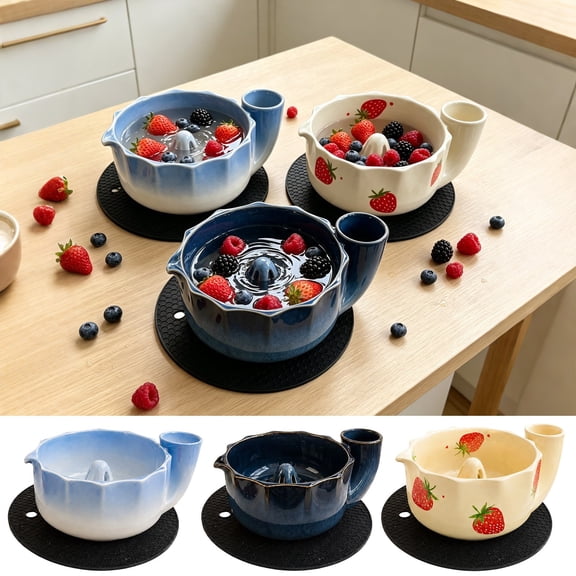 Viflosae Ceramic Spinning Berry Washing Bowl Fruit Rinse Basket Colander for Home Kitchen