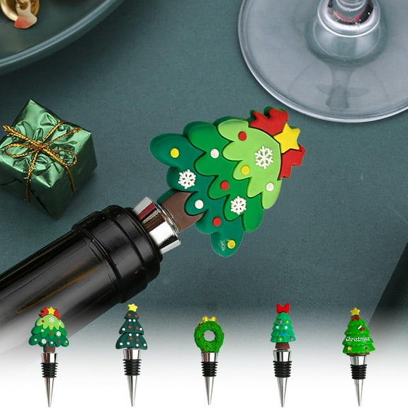 Viflosae Christmas Decor Christmas Tree Resin Wine Bottle Stopper Christmas Party Dinner Decoration Christmas Gift Christmas Wine and Beverage Bottle Stopper Sealer