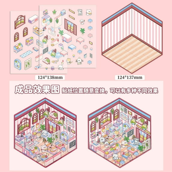 Viflosae Christmas Decorations Christmas Ornaments House Stickers DIY Stickers Scene Make Your Own Supermarket Coffee Shop Restaurant Bookstore Cute Korean Scene Stickers For Adult