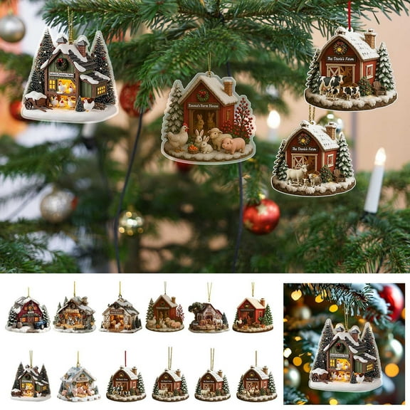 Viflosae Christmas Tree Ornaments Christmas Decorations for Tree Ornaments 2025 Wooden Chicken Coop Christmas Ornament for Mantel and Fireplace