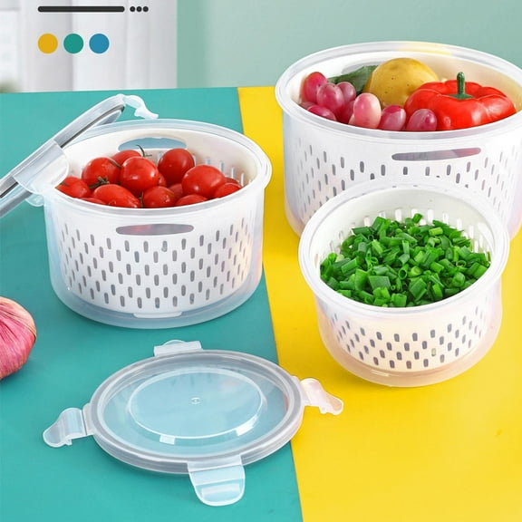 Viflosae Container Fruit Vegetable Storage Containers for Fridge Draining Fresh Containers 3 In 1 Produce Storage Containers Large Organizer Bins with Lid & Colander