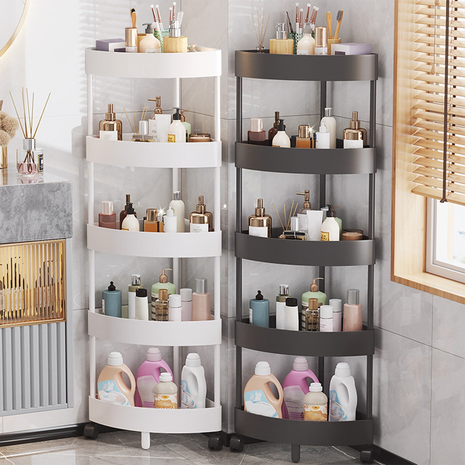 Viflosae Storage Shelf Bathroom Shelves over Toilet Bathroom Corner Storage Shelf Organizer with Detachable 5 Tiers Rolling Wheels and Drainage Holes