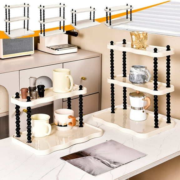 Viflosae Corner Storage Coffee Cup Holders Ins Style Desktop Organizer Shelf Cup/Tea Set/Sturdy Storage Rack with Thickened Cream Yellow Frame/Black Rods Space-Saving Countertop Organizer