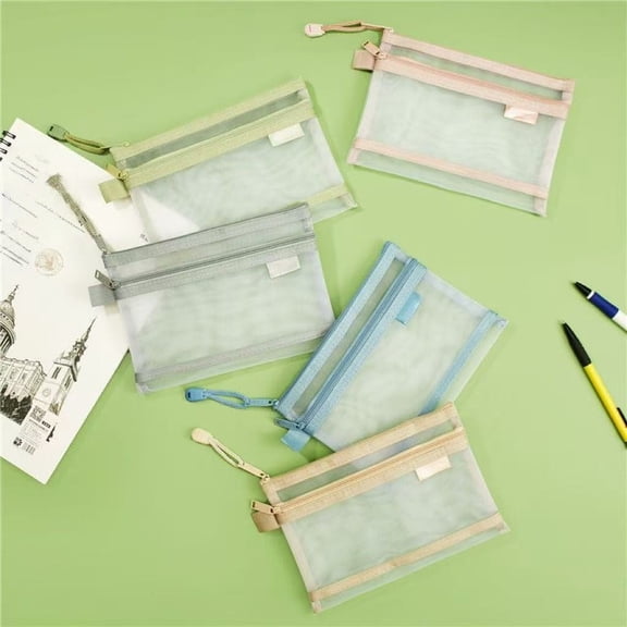 Viflosae Cosmetic Bag Cosmetic Bags for Women A6 Mesh Document Bag Double Layer Zipper Organizer for Passbooks Bills Certificates Portable Exam Pencil Ruler Pouch