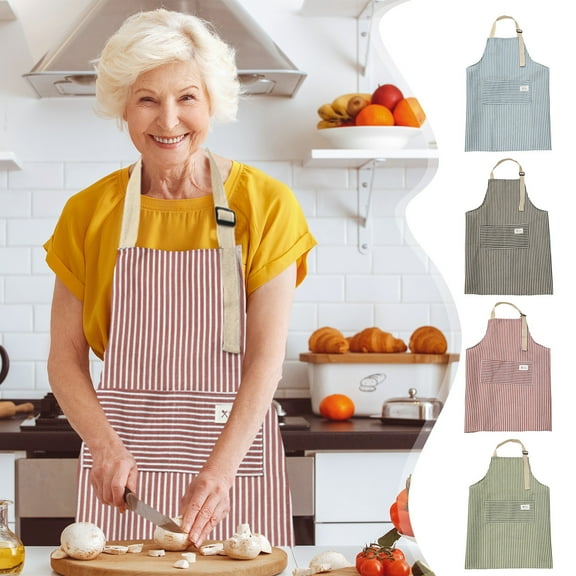Viflosae Cute Apron Waterproof Apron Stripe Aprons Adjust Bib Aprons with Pockets Linen Cooking Kitchen Chef Apron for Women and Men for Garden, Home, Party, Gift, Holiday