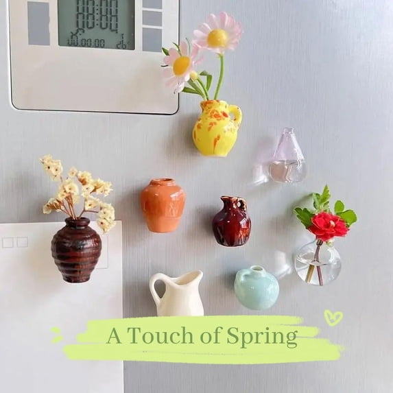 Viflosae Cute Magnets Magnetic Ceramic Vase Refrigerator Stickers Flower Pots Magnetic Stickers Cute Decorative Furnishings Crafts for Artificial Flowers