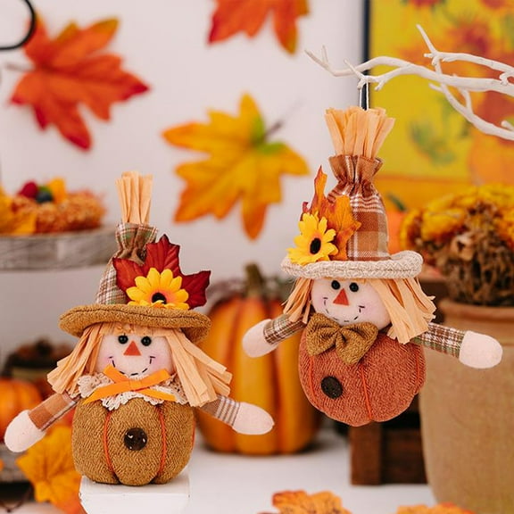 Viflosae Stuffed Animals for Girls Fall Decorations Harvesting Season Sunflower Maple Leaf Scarecrow Doll Pendant Mini Pumpkin Doll Fall Ornaments Thanksgiving Dwarf Ornaments Decorative Doll