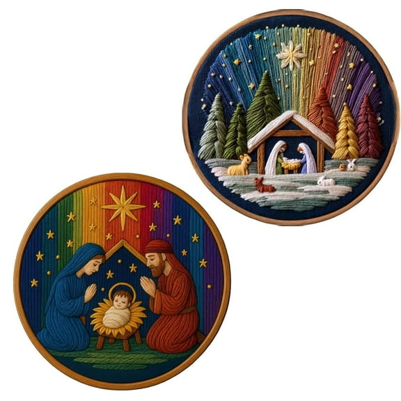 Viflosae DIY Nativity Embroidery Set Kit Christmas Decoration Stitching Art Supplies Holiday Gift for Home Decor Family Activity Beginners