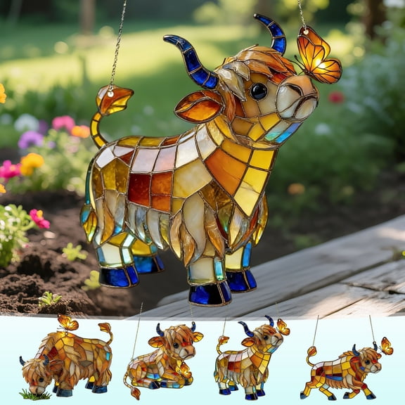 Viflosae Decorations Outdoor Hanging Decor 2D Flat Cow Catcher Colorful Acrylic Style Window Hanging