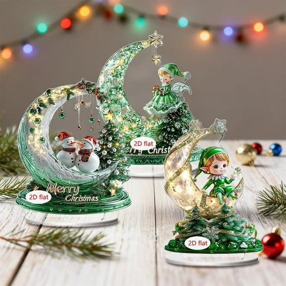 Viflosae Desk Accessories Tree Decorations 2D Acrylic Desktop Decor Moonlit Figurine for Home Office Holiday Gift for Anniversary, Birthday, Christmas
