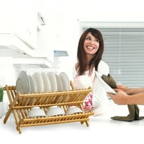 Viflosae Dish Drying Rack,2 Tier Large Dish Rack,Dish Drainer Tray Made Of Bamboo,Foldable Drainer Rack,Large Capacity