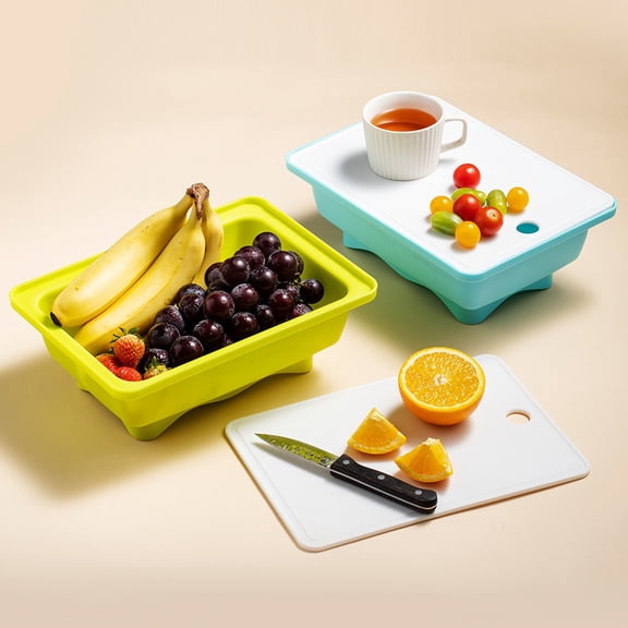 Viflosae Drainsbasket for Fruit Cutting Board with Colander Set 2-in-1 Multifunctional Kitchen Prep Station with Drainage Food-Grade Plastic Washing Basin for Vegetables Dishes
