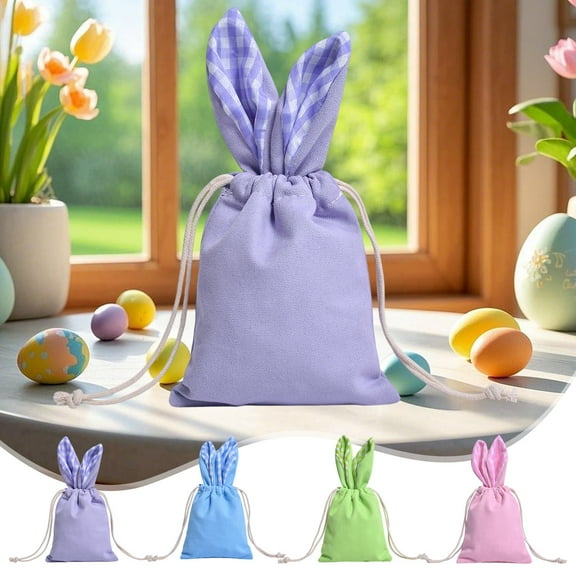 Viflosae Easter Basket Stuffers Easter Outdoor Decor Canvas Easter Bag Border Rabbits Ears Multicolor Easter Tote Basket