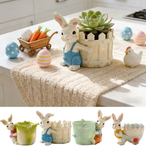 Viflosae Easter Outdoor Decorations Easter Bunny Planter Pot with Drainage Hole Cute Planter Flower Garden Decor Gift for Mom Grandma