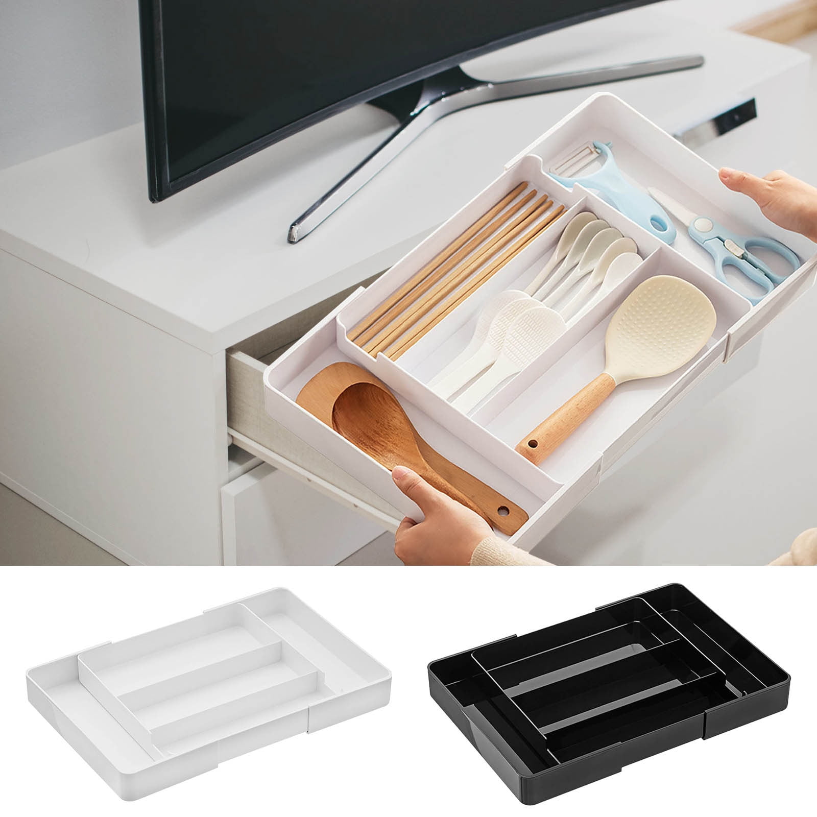 Viflosae Expandable Drawer Organizer Kitchen Utensil Storage Box Retractable Partition Cutlery Tray Household Stationery Cosmetics Organizing Adjustable Dividers for Silverware Office