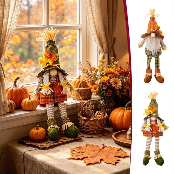 Viflosae Fall Decorations Plush Maple Leaf Elderly Figurine Decor Fall Old Man Statue OrnamentAutumn Season Resin Tabletop DecorationRustic for Home Shelf Mantel