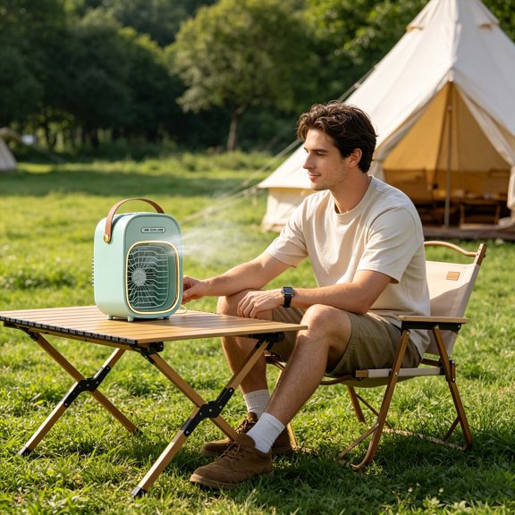 Viflosae Fan Small Portable Fan Portable USB Rechargeable Mini Fan Desk Fan with Handle Mint Green Blue for Home Office