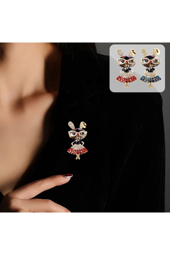 Fashion Bunny Brooch Easter Rabbit Diamond Pin Cute Decorative Accessory for Coat Scarf Dress Shirt Bag Holiday Ornament Festive Jewelry for Outfits
