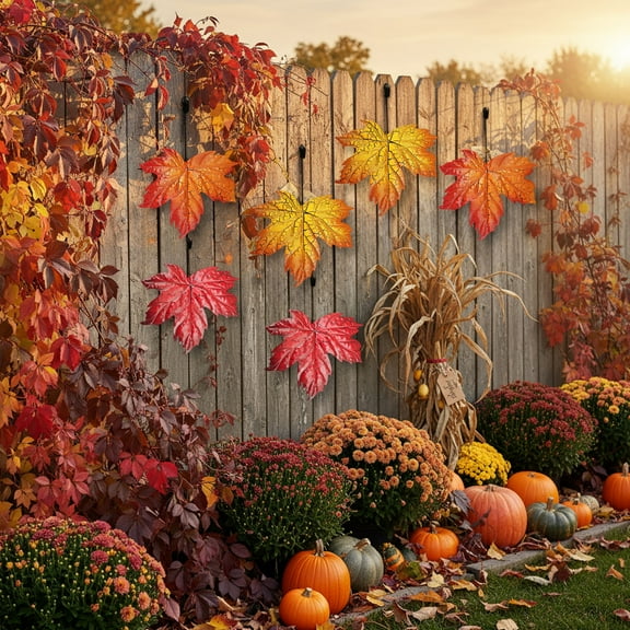 Viflosae Faux Flowers House Decor Ironwork Wall Mounted Maple Leaf-shaped Handicrafts with Simulated Cracks Garden and Home Metal Hanging Ornaments