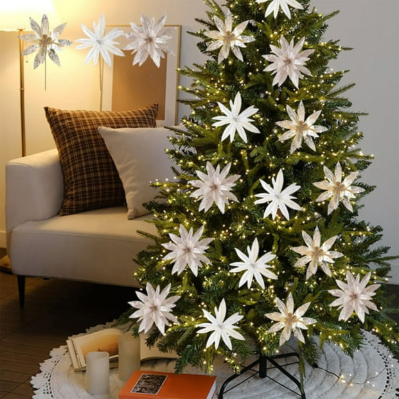 Viflosae Faux Flowers for Outdoor Planters Christmas Decorations Tree Artificial Christmas Glitter Flower Christmas Tree Flower Decoration Vase Decoration Home Wedding Party Decorations Gifts