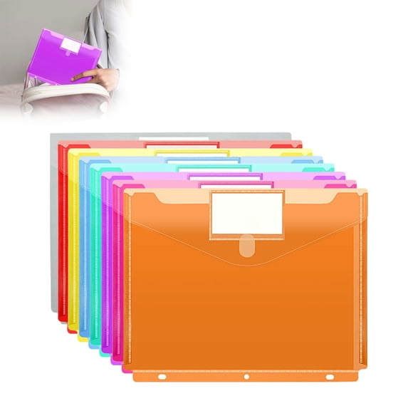 Viflosae File Organizer File Folders 3 Hole A4 Document Pouch with Label Clear Plastic Binder Sleeve Reinforced Edge Folder Sheet Protector Organizer for Business Meetings