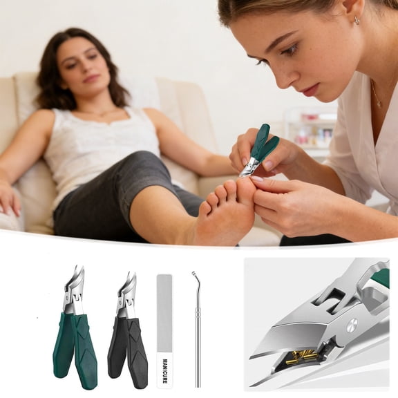 Viflosae Finger Nail Clippers Adult Fingernail Clippers Three-piece Bagged Extra Extended Slanted Nail Clippers for Nail Grooves Thick Toe Nail Pliers