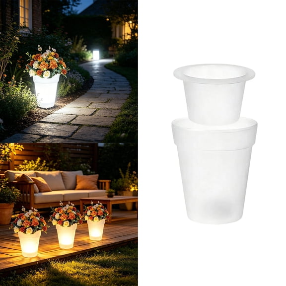 Viflosae Flower Pots Outdoor Solar-powered Flower Pot Light Plastic Small Flower Pot Outdoor Waterproof LED Garden Light Outdoor Decorative Light Ambient Light Lawns Light