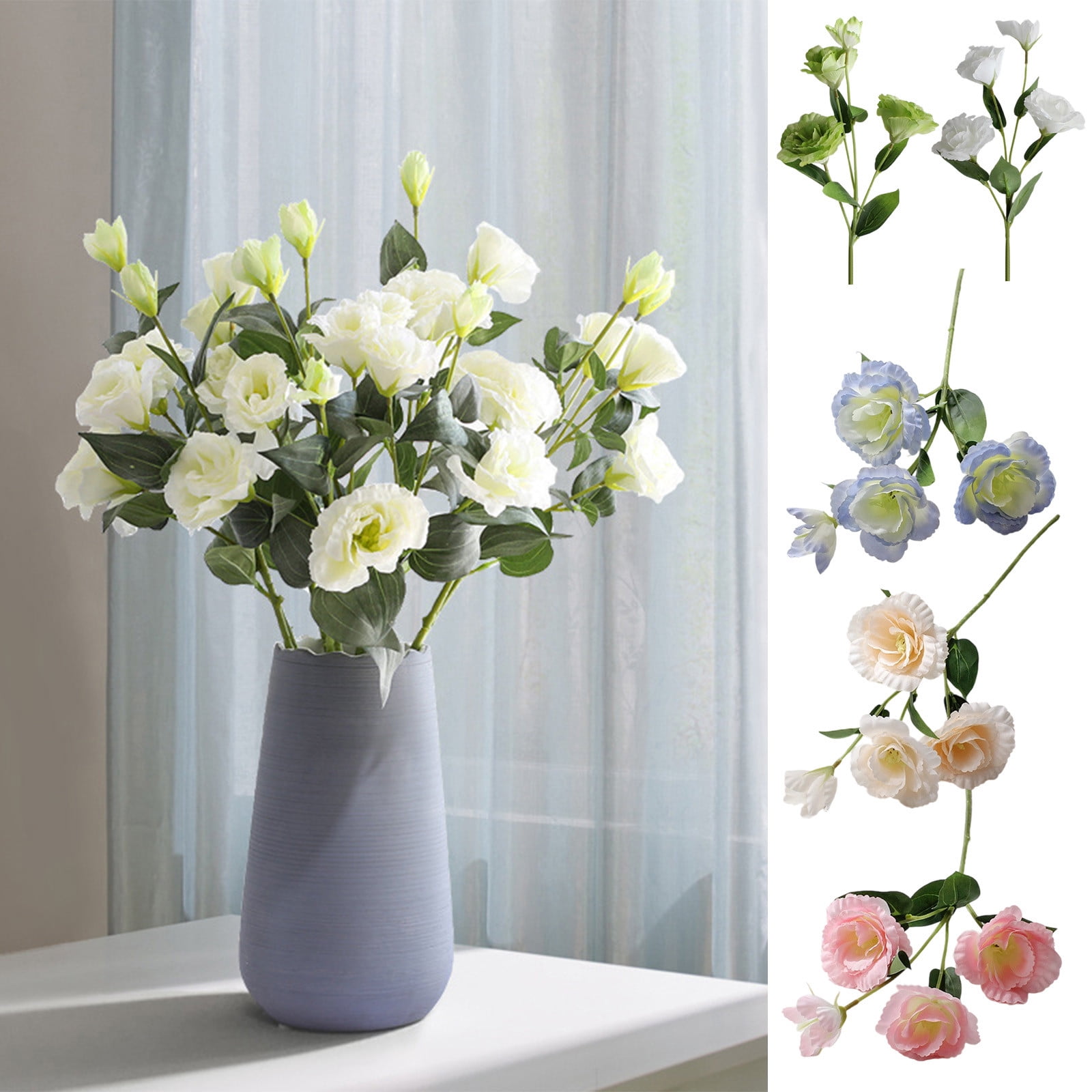 EOBTAIN Artificial Flowers In Vase Silk Flowers Fake Flowers With Ceramic Vase For Indoor Table Decor,Faux Flower And Green Leaf Plants Decorations For Home Offic Party,Dining Table Centerpiece - View #3