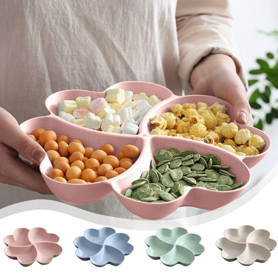Viflosae Fruit Bowls Small Fruit Basket Heart Shaped Dried Fruit Tray Wheats Straw Living Room Fruit Tray Partitioned Candy Tray Home Holiday Snack Box