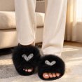 Toe Rhinestone Viflosae Fuzzy Slippers Faux Fur Rhinestone Heart Open Toe Slippers ...