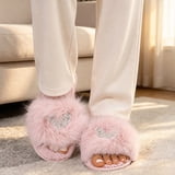 Toe Rhinestone Viflosae Fuzzy Slippers Faux Fur Rhinestone Heart Open Toe Slippers ...