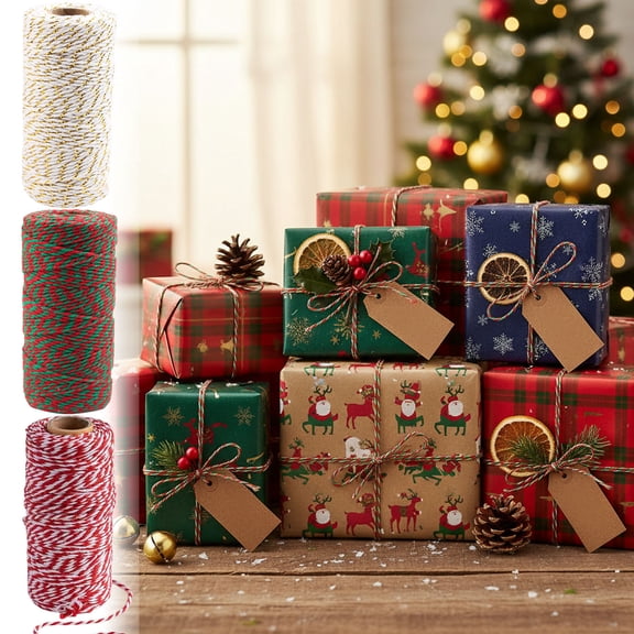 Viflosae Girlfriend Christmas Gifts Red and White Twines - 110 Yard Natural Cottons String for Gift Wrapping Holiday Crafts Party Decorations DIY Ornaments and Tree Trimming