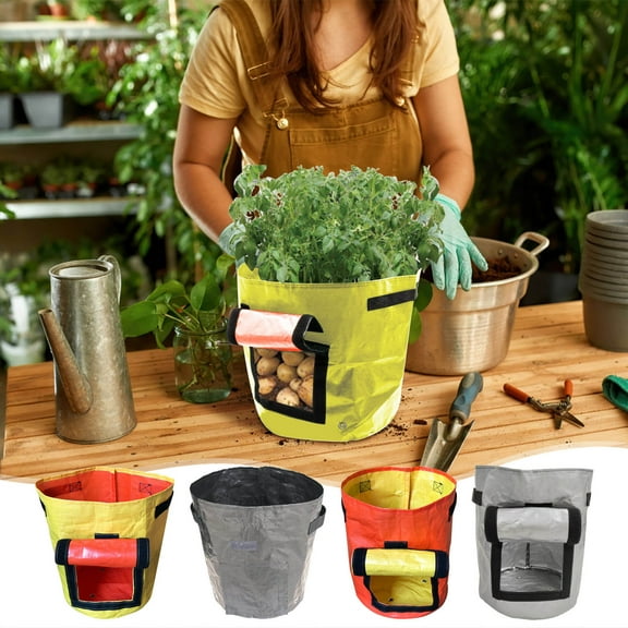 Viflosae Grows Bag Grows Bags Fabric Grows Bags Potato Planter Grow Bag PE Container Side Window Breathable Planting Pouch Vegetable Herb Growing Pocket for Balcony Patio