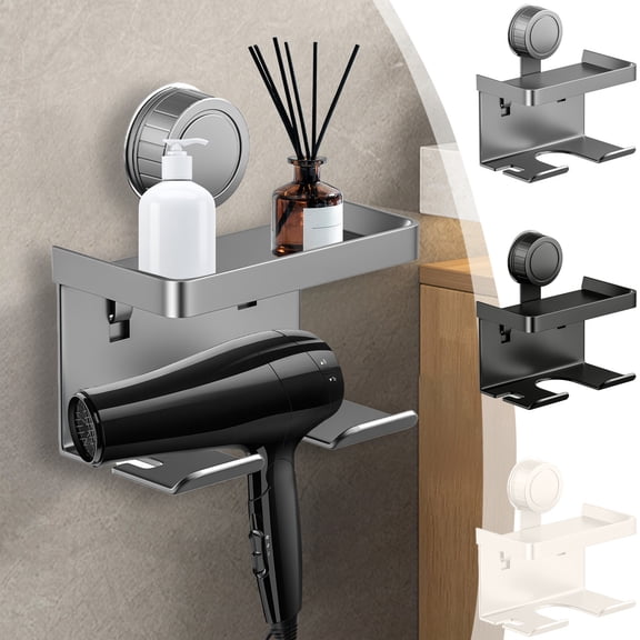 Viflosae Hair Dryer Holders Blow Dryer Holders Wall Mounted Suction Cup Hair Dryer Storage Rack Non Perforated Bathroom Hair Dryer Holders