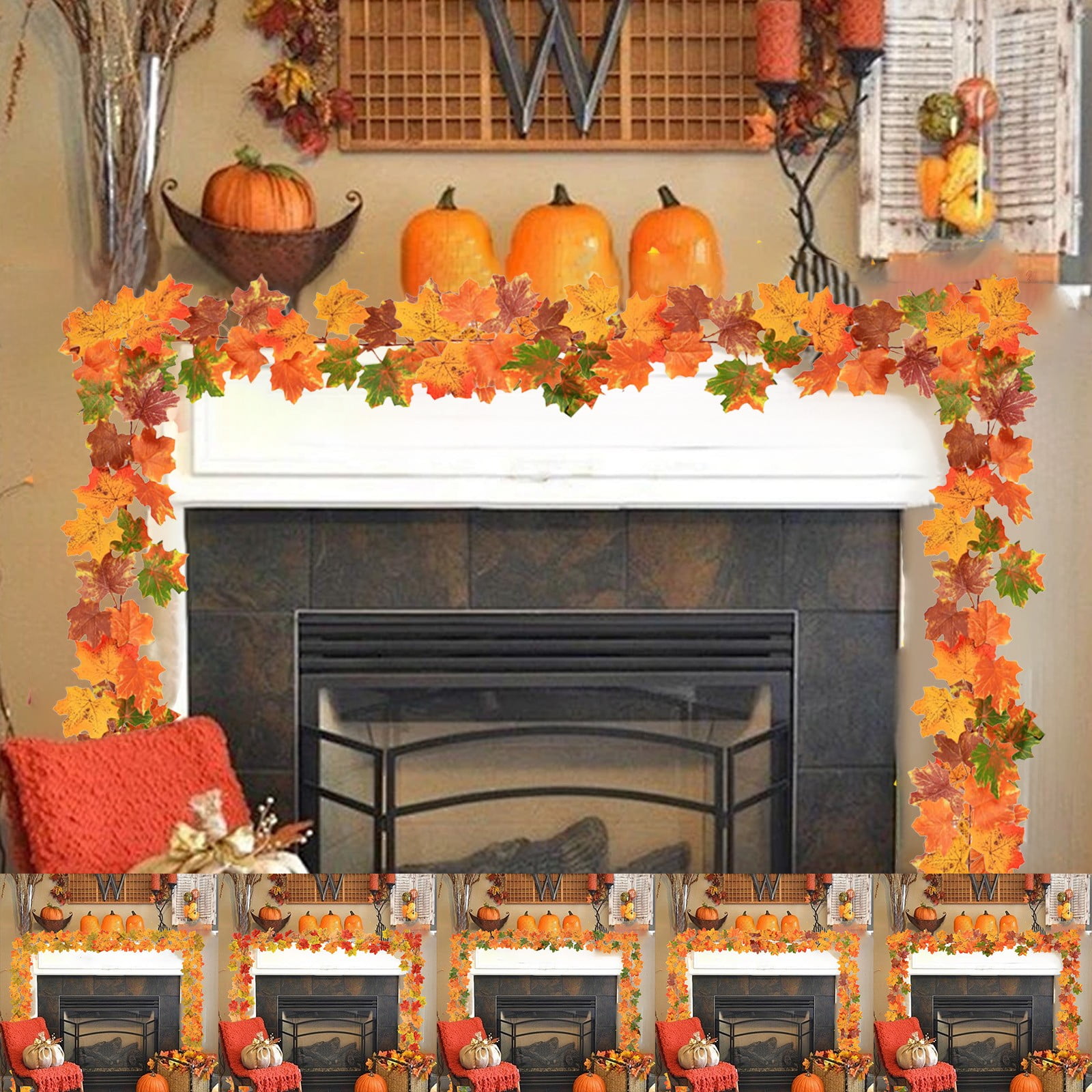 Viflosae Halloween Decor Holiday Maple Leaf Rattan Simulation Garland ...