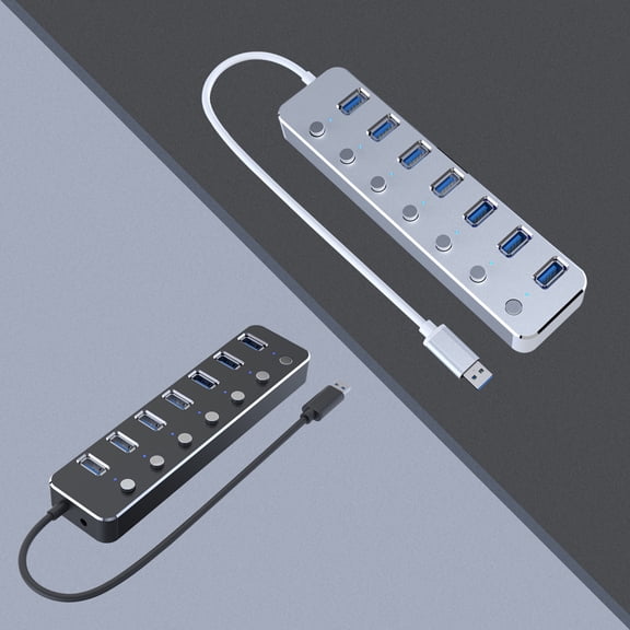 Viflosae High Speed Aluminum Alloy Metal,7 Port USB Hub 3.0,Independent Button,7 Port Hub With One Pull Seven USB Cable Splitter Electronics Gadgets