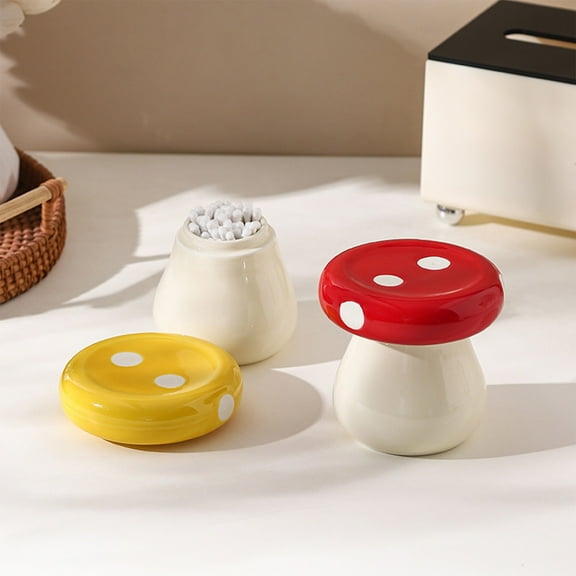 Viflosae Home Decor Living Room Decor for Living Room Mushrooms Ceramic Toothpick Holders Cottons Swab Jar Home Living Room Floss Box Desktop Storage Bottle